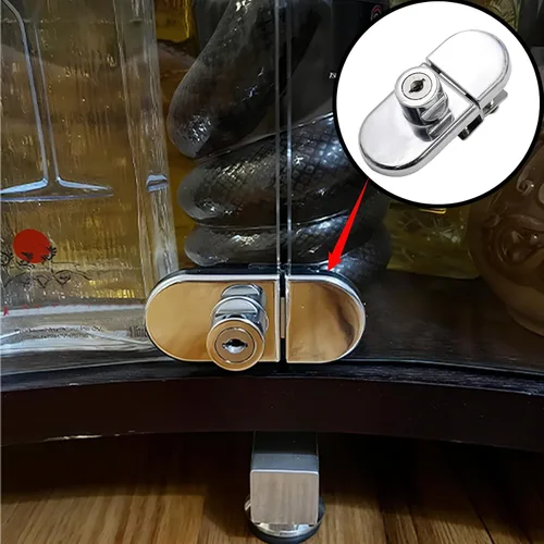 Miniatura 6 de Cerradura de vitrina sin taladro para vidrio de 0.2 a 0.3 pulgadas, llave igual, montaje puerta a puerta, 2 juegos ovalados cromados de 3.35 x 1.49