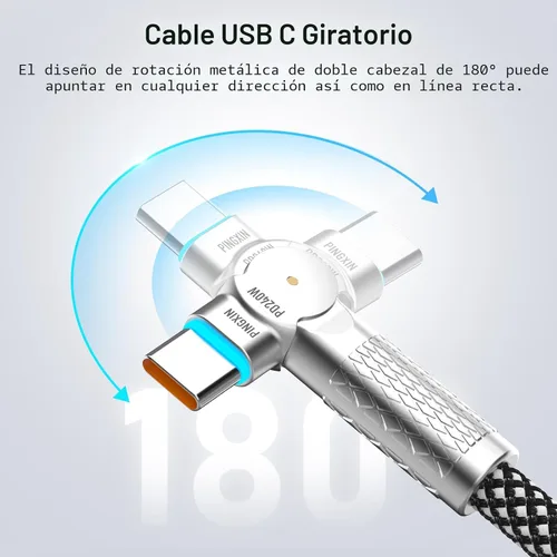 Miniatura 2 de Cable USB C de 3.3 pies, 240 W, trenzado, giratorio de 180°, USB C a USB C, cable USB 2.0, tipo C, cable de carga para iPhone 16/16Pro/16Plus/16Pro