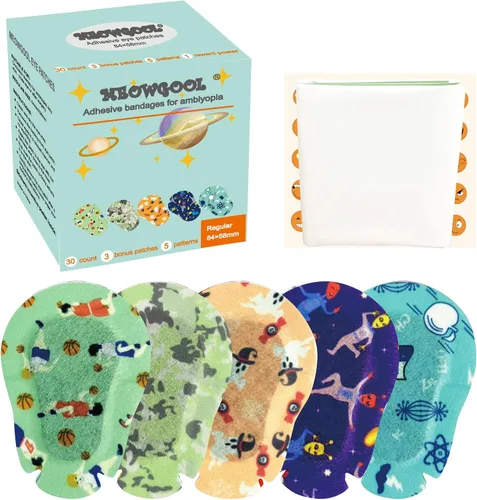 Parches adhesivos para ojos para niños con ojo perezoso, 30+3 parches adicionales, vendajes adhesivos para ambliopía, 5 diseños divertidos para