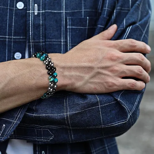 Miniatura 7 de MIDON - Pulsera de ojo de tigre, pulsera de triple protección para hombres y mujeres, hecha a mano, cuentas de ojo de tigre, hematita y obsidiana