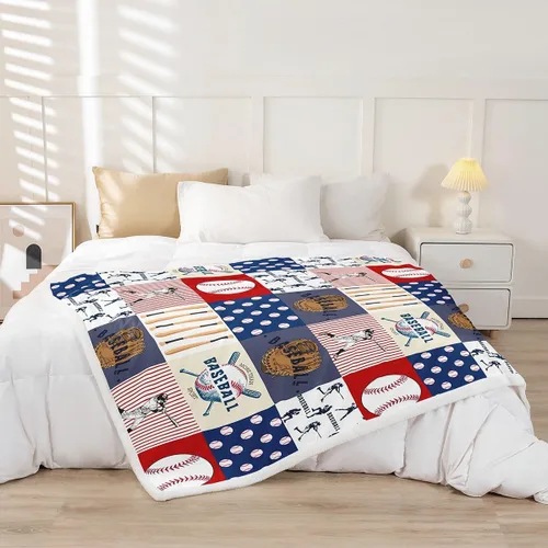 Miniatura 2 de Manfei Manta a cuadros con temática deportiva de béisbol para niños, adolescentes, decoración de habitación, guantes de bate de béisbol, manta