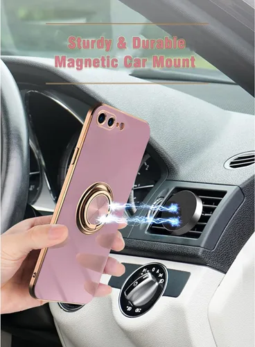 Miniatura 5 de aowner Funda para iPhone SE 3/SE 2/iPhone 8/7, chapado en oro rosa, borde dorado rosa con soporte de rotación de 360 grados para mujeres y niñas