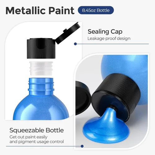 Miniatura 5 de Nicpro Juego de pintura acrílica metálica (8.45 oz, 250 ml), 20 colores de pintura acrílica grande a granel, suministros de pintura de arte no 20