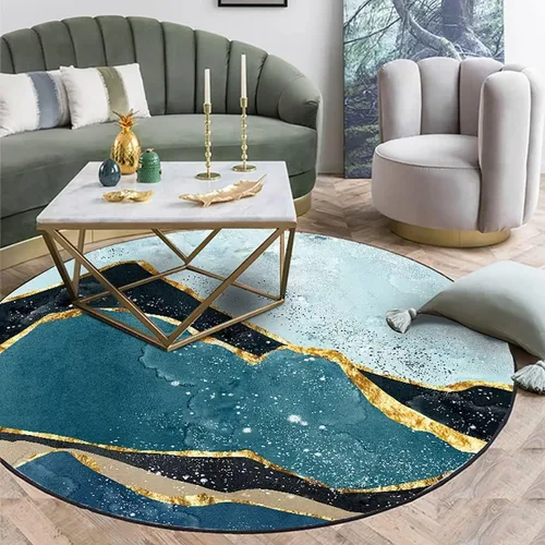 Miniatura 20 de Tapete redondo de mármol verde esmeralda, lavable, pequeño círculo, para dormitorio, sala de estar, alfombra moderna abstracta circular, 2 pies