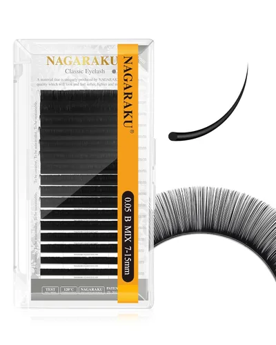 Miniatura 133 de NAGARAKU Extensiones de pestañas, pestañas individuales, 0.05mm, rizo D, 15mm, clásico, negro mate, suave, natural, profesional, 16 filas, 0.05-D