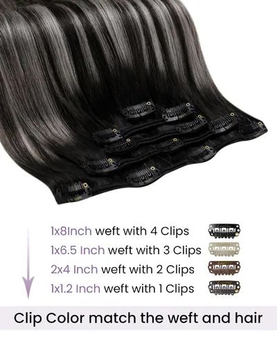 Miniatura 2 de LaaVoo - Extensiones de cabello humano con clip, de 18 pulgadas, balayage, de color negro a gris plateado, cabello humano lacio y sedoso, 5