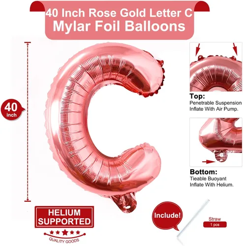 Miniatura 2 de Lovoir Globos grandes de 40 pulgadas de oro rosa con letra C de gran tamaño, globo de helio de aluminio de Mylar para decoración de fiesta de Letra