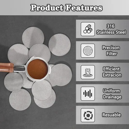 Miniatura 3 de Pantalla de disco expreso, filtro de café de 2.106 in, filtro de malla para portafiltro, cesta de filtro de 0.067 in de grosor, 150 μm, pantalla
