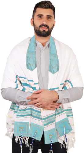 Miniatura 3 de HalleluYAH Mantón de oración Tallit de Israel Nombre del Señor escrito en 4 esquinas XL 72 x 36 pulgadas