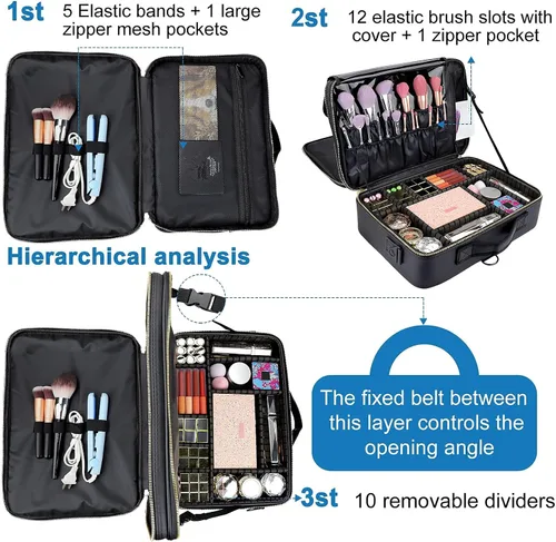 Miniatura 3 de Estuche de maquillaje de viaje JOURMON, Negro, L