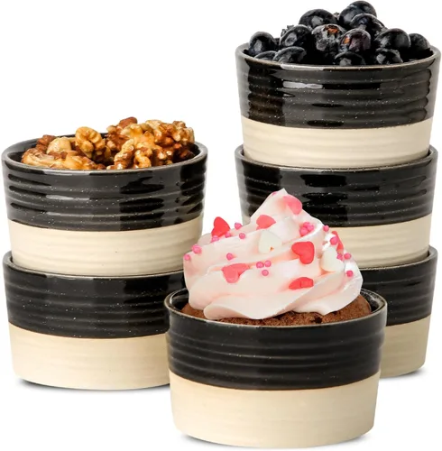 Miniatura 10 de Hasense Juego de 6 moldes de porcelana de 3 onzas, aptos para horno, color negro y gris ceniza, para creme brulee, souffle, inmersión y postres