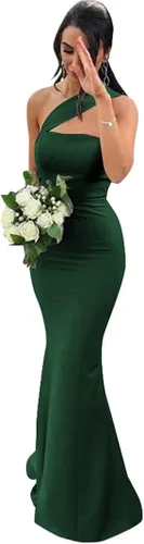 Vestido de dama de honor de sirena con un hombro descubierto, vestido de satén para graduación, vestido de novia formal para mujer