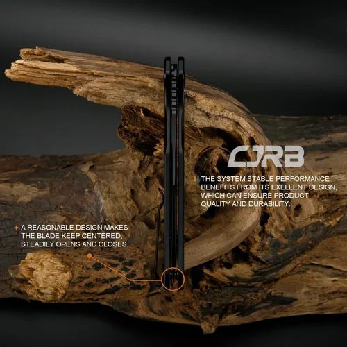 Miniatura 4 de CJRB Cuchillo de bolsillo Frack, hoja de acero AR-RPM9 de 3.9 pulgadas, con revestimiento de PVD, mango de acero EDC, cuchillo de bloqueo de botón