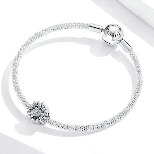 Miniatura 4 de Abalorio de girasol de plata de ley 925 con diseño de sol para pulsera Pandora (Girasol A), Plata esterlina