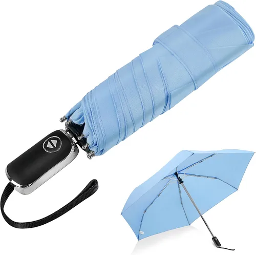 Miniatura 33 de LEAGERA Paraguas de viaje compacto para bolso, mango plano, impermeable para lluvia ligera