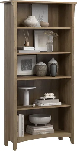 Miniatura 7 de Bush Furniture Salinas - Estantería alta de 5 niveles en acabado negro vintage, estantería alta, estantería grande para sala de estar, oficina