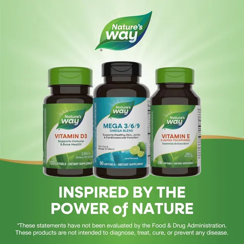 Miniatura 7 de Nature's Way MEGA 3/6/9 Omega Blend, sin OMG, pescado Lino Borraja Aceites, sabor a lima, 90