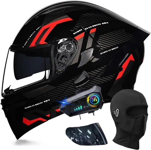 Miniatura 8 de Cascos modulares de motocicleta con Bluetooth, aprobados por DOT, casco de motocicleta de cara completa abatible con doble visera, con altavoces