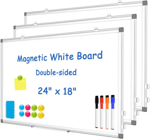 Miniatura 35 de Pizarra blanca de doble cara, marco de aluminio negro, pizarra magnética de borrado en seco de 24 x 18 pulgadas para pared, pizarra blanca montada