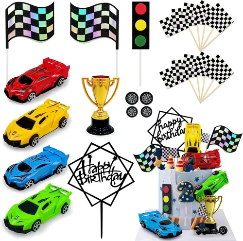 Decoración de Pastel de Coche de Carreras Decoración Superior de Pastel de Coche de Carreras Decoraciones de Pastel de Cumpleaños de Coche de