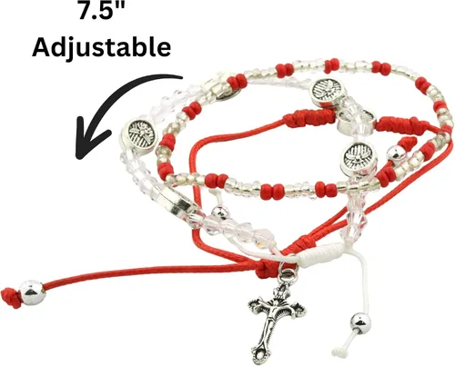Miniatura 3 de Needzo Holy Family - Juego de pulseras de confirmación roja, 3 piezas incluidas, 7.5 pulgadas ajustables, No es una piedra preciosa