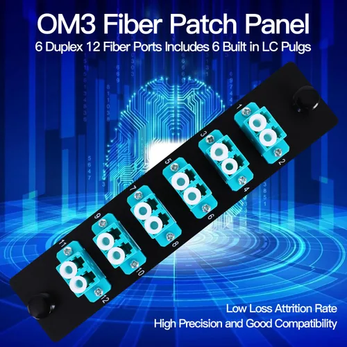 Miniatura 6 de 6 adaptadores LC dúplex de 12 núcleos LC huella LGX OM3 panel de conexión de fibra cargado 12 puertos de fibra acopladores - LC UPC azul compatible