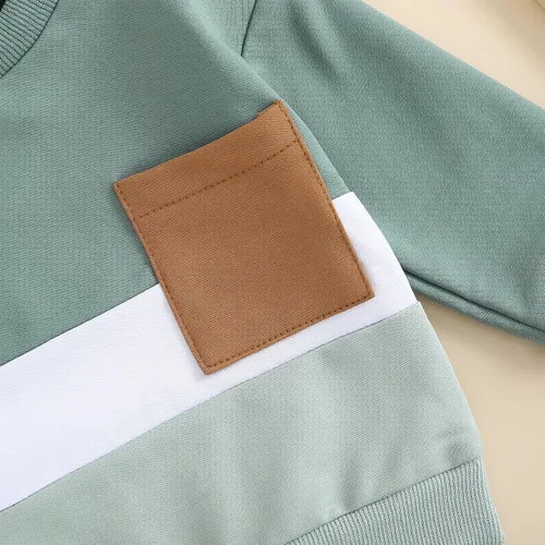 Miniatura 5 de BeQeuewll Ropa para bebé niño de otoño e invierno, 2 piezas, bloque de color, sudadera y pantalones con cuello redondo