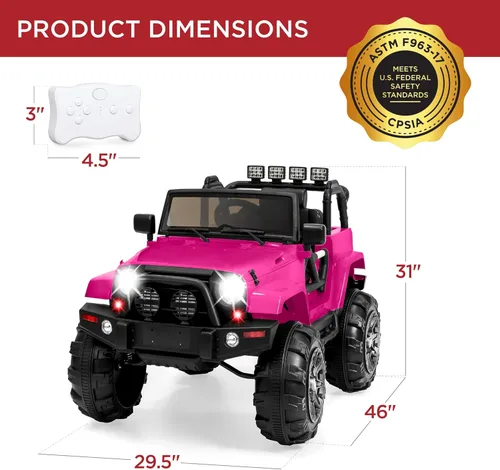 Miniatura 7 de Best Choice Products Camión de paseo para niños de 12 V, auto de juguete a batería con suspensión de resorte, control remoto, 3 velocidades, luces