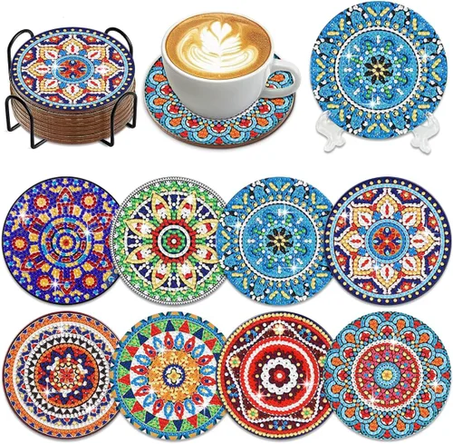 Miniatura 11 de Muzagroo Art Kits de posavasos de pintura de diamantes con soporte para principiantes, kits de pintura de diamantes para adultos, manualidades