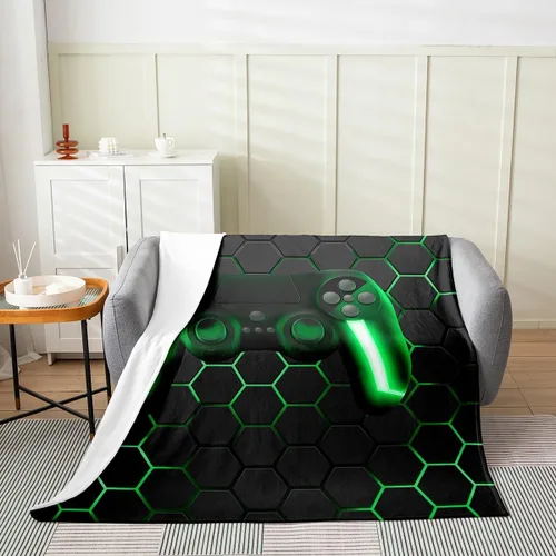 Miniatura 2 de Erosebridal Manta de Juegos para Niños, Manta de Tiro Gaming Manta de Tiro 50x60, Manta de Vellón con Luces de Neón de Gamepad Gamer para Niños