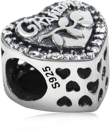 Miniatura 3 de Abalorio de plata de ley 925 con dije de corazón de amor y abuela para pulsera Pandora Plata