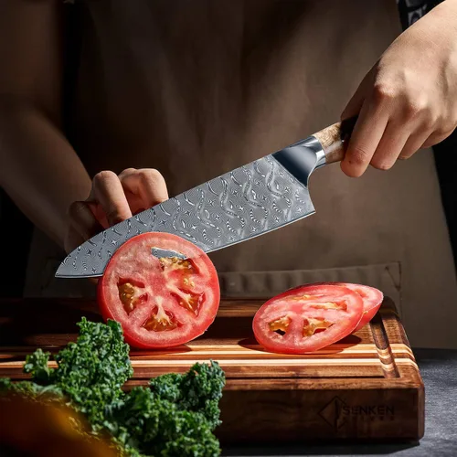 Miniatura 3 de SENKEN "Tenjin" Cuchillo de chef japonés VG10 de acero Damasco de 8 pulgadas, hoja de acero de Damasco de polvo de 110 capas, patrón de hoja