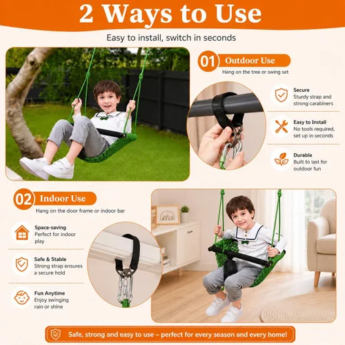 Miniatura 5 de Hi-Na Asientos de columpio para niños, bebé, columpio de red hecho a mano con cuerda ajustable, adecuado para interiores, exteriores, patio trasero
