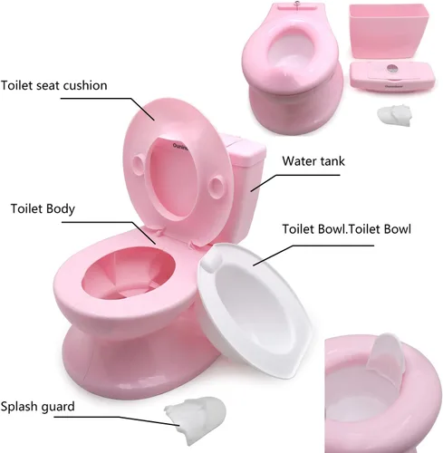 Miniatura 3 de Inodoro clásico portátil rosa realista para niños pequeños con sonido de descarga para silla de bebé asiento infantil [P/N: ET-BABY004-PINK]