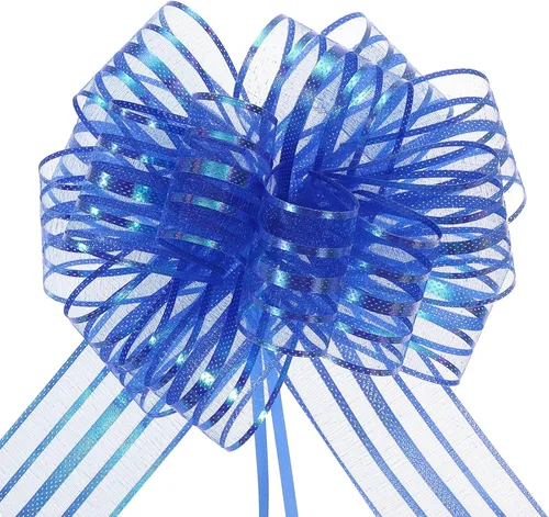 Miniatura 30 de MECCANIXITY 5 lazos metálicos de organza de 4 pulgadas para envolver regalos, color rosa claro para cestas de boda, regalos de Navidad, día de San