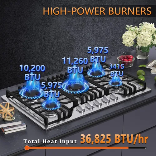 Miniatura 2 de Placa de cocina de gas de 30 pulgadas, estufa de gas integrada con 5 quemadores, cocinas convertibles NG/LPG, placa de cocina de propano de 5