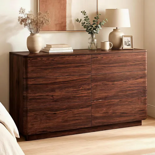 ACCOHOHO Cómoda moderna de 6 cajones para dormitorio, cómoda de madera de 52 pulgadas de ancho con gran almacenamiento, cómoda sin asas, soporte de
