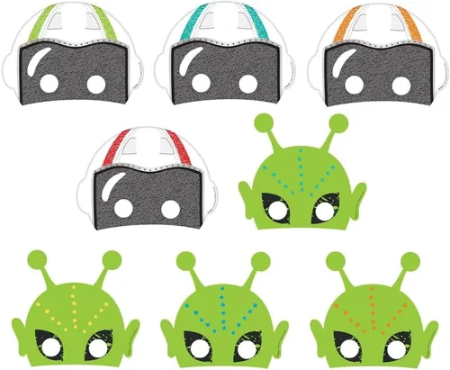 Blast Off - Máscaras de papel de colores surtidos para cumpleaños, 8.6 x 9.7 pulgadas (paquete de 8), perfectas para celebraciones temáticas