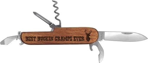 Miniatura 4 de Cuchillo Gramps Best Buckin' Gramps Ever Grabado con láser Madera Oscura 6 funciones Cuchillo de bolsillo Multiherramienta