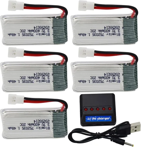 Miniatura 7 de Blomiky Paquete de 5 baterías de 3.7 V 400 mAh 25C Li-PO MX2.0 y cargador de asiento 4 en 1 para SYMA TR-F22 H31 Q11 H6C H99W H98 TR-C385 TR-P51 RC