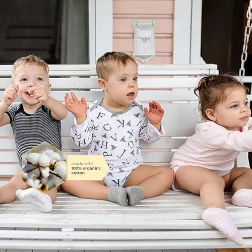 Miniatura 4 de A-Bee-C Long Sleeve Organic Baby Bodysuits 3 Pack