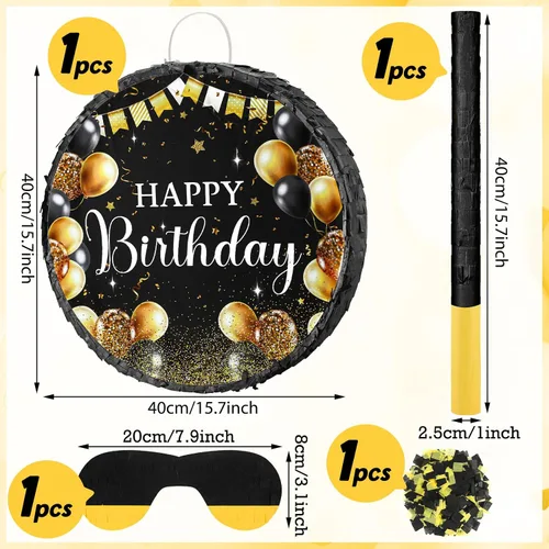 Miniatura 2 de Sinmoe Piñata de cumpleaños con palo, vendados y confeti, piñata grande para adultos, hombres y mujeres, suministros de fiesta de cumpleaños