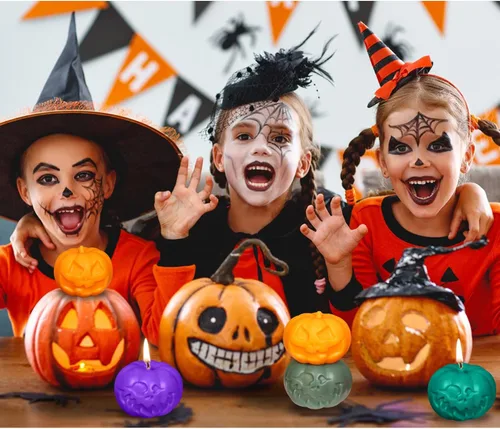 Miniatura 6 de 2 piezas de molde de vela de calabaza molde de silicona de resina de Halloween para bricolaje velas de aromaterapia cera yeso polímero arcilla