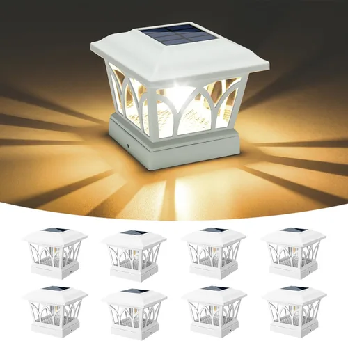 Miniatura 12 de VOLISUN Paquete de 4 luces solares para postes para exteriores, con bombillas LED Edison, 2 ajustes de brillo, luces para poste de valla alimentadas