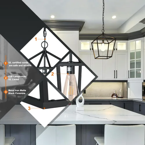 Miniatura 6 de Lámpara de isla de cocina, lámpara de techo RC con 1 luz colgante para lámpara de isla de cocina, accesorio de entrada de jaula de metal con cadena