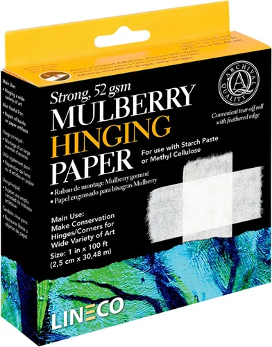 Lineco Papel de bisagra de morera de 1 pulgada x 100 pies para hacer bisagras de conservación. Obras de arte de bisagra, manualidades, impresiones