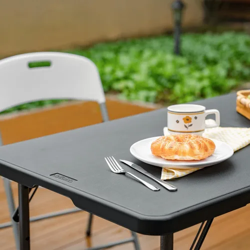 Miniatura 9 de Byliable Mesa plegable de 1,2 m portátil de plástico resistente plegable por la mitad mesa de uso múltiple pequeña para interiores y exteriores
