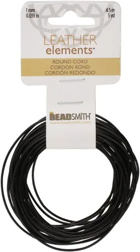 The Beadsmith Cordón de cuero – Negro – Bobina de 0.039 in – 5 yardas/14.8 ft – Tanga de cuero indio ideal para trenzar, cuentas, collares, cordones