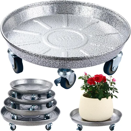 Miniatura 20 de Planterhoma 3 paquetes de 13 pulgadas de metal para plantas con ruedas, soporte rodante grande para plantas de hierro resistente, ruedas