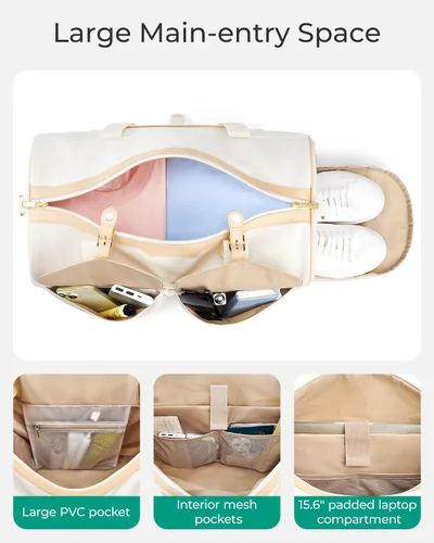 Miniatura 3 de BAGSMART Bolsa de lona para viajes, bolsas vintage de fin de semana para mujer, Beige